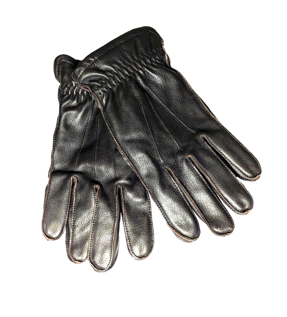BROOKS BROTHERS Leather Gloves Driving Lined Dark Brown